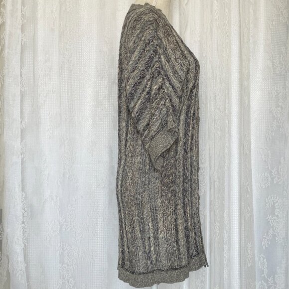 Peruvian Connection Women's Cardigan Large Short Sleeve Gray Knit Long V-Neck - Picture 2 of 7